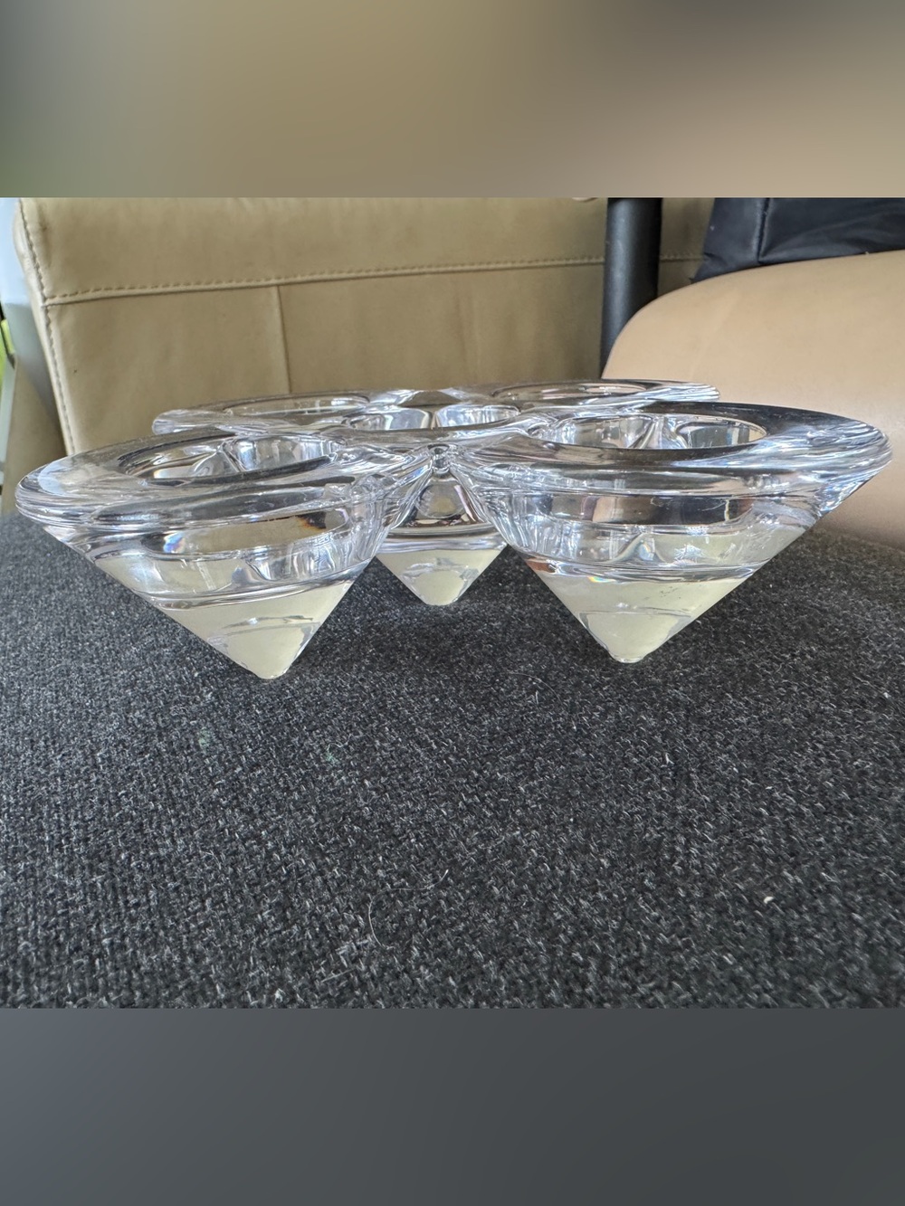 Clear Glass Triangular Candle Holder Set Holds 5 tea lights candles
